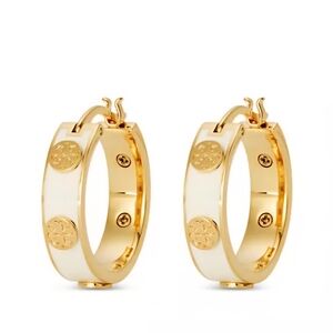 Tory Burch Gold and Cream Hoop Earrings